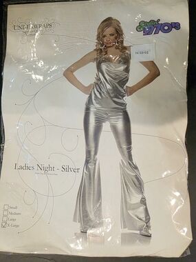 Ladies Night Silver 1970s Metallic Jumpsuit